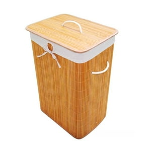 Wakeshome - Canasto Cesto Ropa Sucia Pleglable Look Bambu Grande Tapa Im
