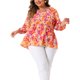 thumbnail image 1 of Agnes Orinda Blusas de Mujer Talla Grande Babydoll Cuello en V Mangas 3/4 de Linterna Camisas Florales Blusas Peplum 2X Naranja Rosa, 1 of 8