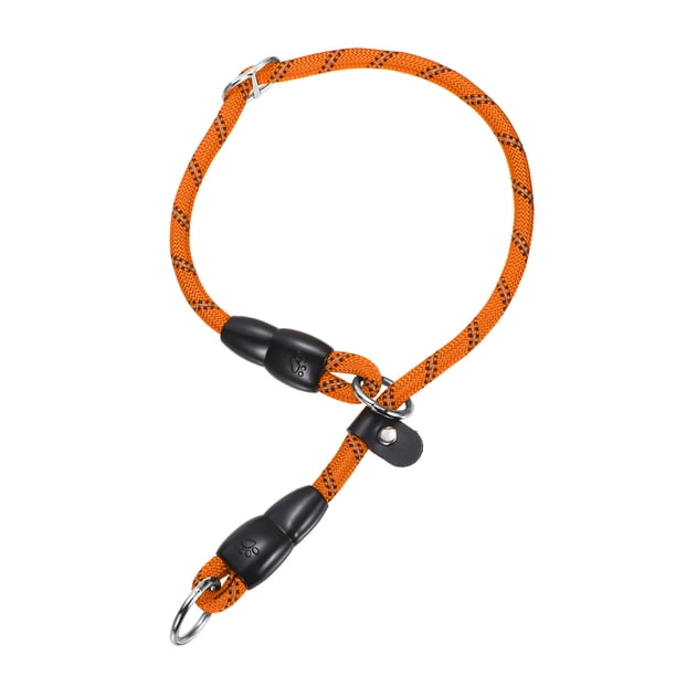 Collar Deslizante para Perros, Cuerda de Nylon Reflectante Sin Tirones con Tope Ajustable y Anillo de Parada, (S-16 Pulgadas, Naranja)