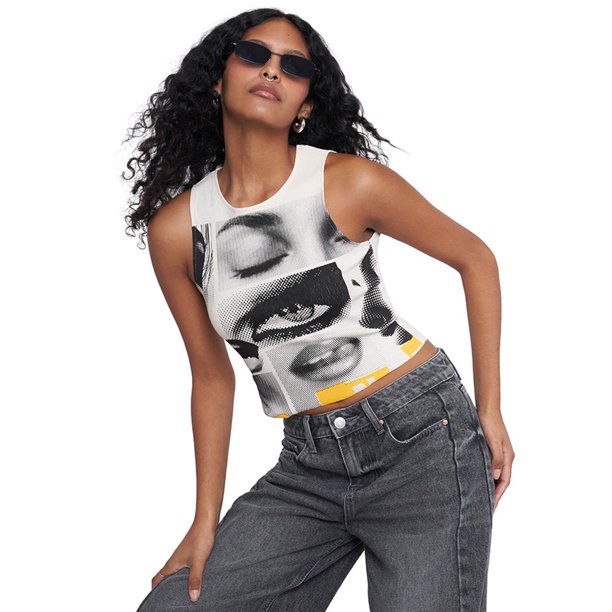 Polera Mujer Sin Mangas Print Rostro Ecru Corona