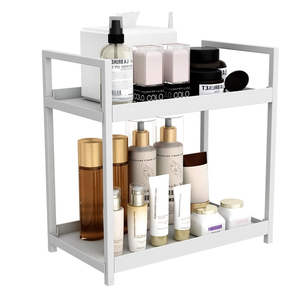 Estante de baño Fixwal de madera de dos niveles para encimera de baño, ideal para cosméticos