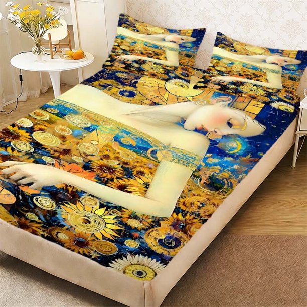 Van Gogh Sunflowers Duvet Cover Set - Fitted Sheet Set Which Is Both Stylish And Warm And Romantic Available in All Seasons! Ideal for Family Friends Holiday An