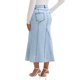 thumbnail image 3 of INSPIRE CHIC Faldas largas de mezclilla para mujer de cintura alta, ajuste casual y acampanado, falda larga de mezclilla M azul claro, 3 of 6