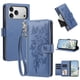 thumbnail image 1 of Funda Billetera Floral en Relieve iphone17 pro con Tarjetero y Cremallera Azul, 1 of 6