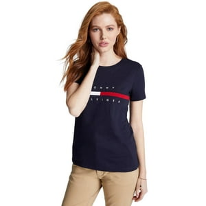 Camiseta Tommy Hilfiger Para Mujer, Corte Regular, Logotipo Bordado