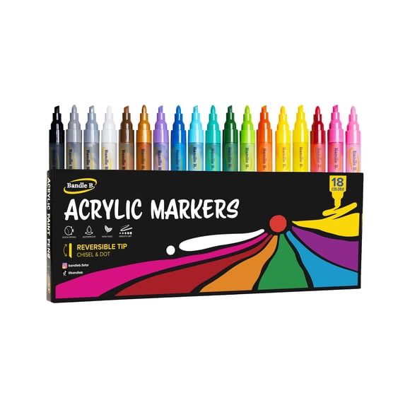Marcadores de Pintura Acrílica Bandle B. Pack de 18 Secado Rápido e Impermeable