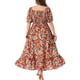 thumbnail image 4 of GRACE & GRANDEUR Vestido Maxi Floral para Mujer Talla Grande Cuello Cuadrado Manga Abullonada Cintura Fruncida Boho Sundress 2X Rojo, 4 of 8