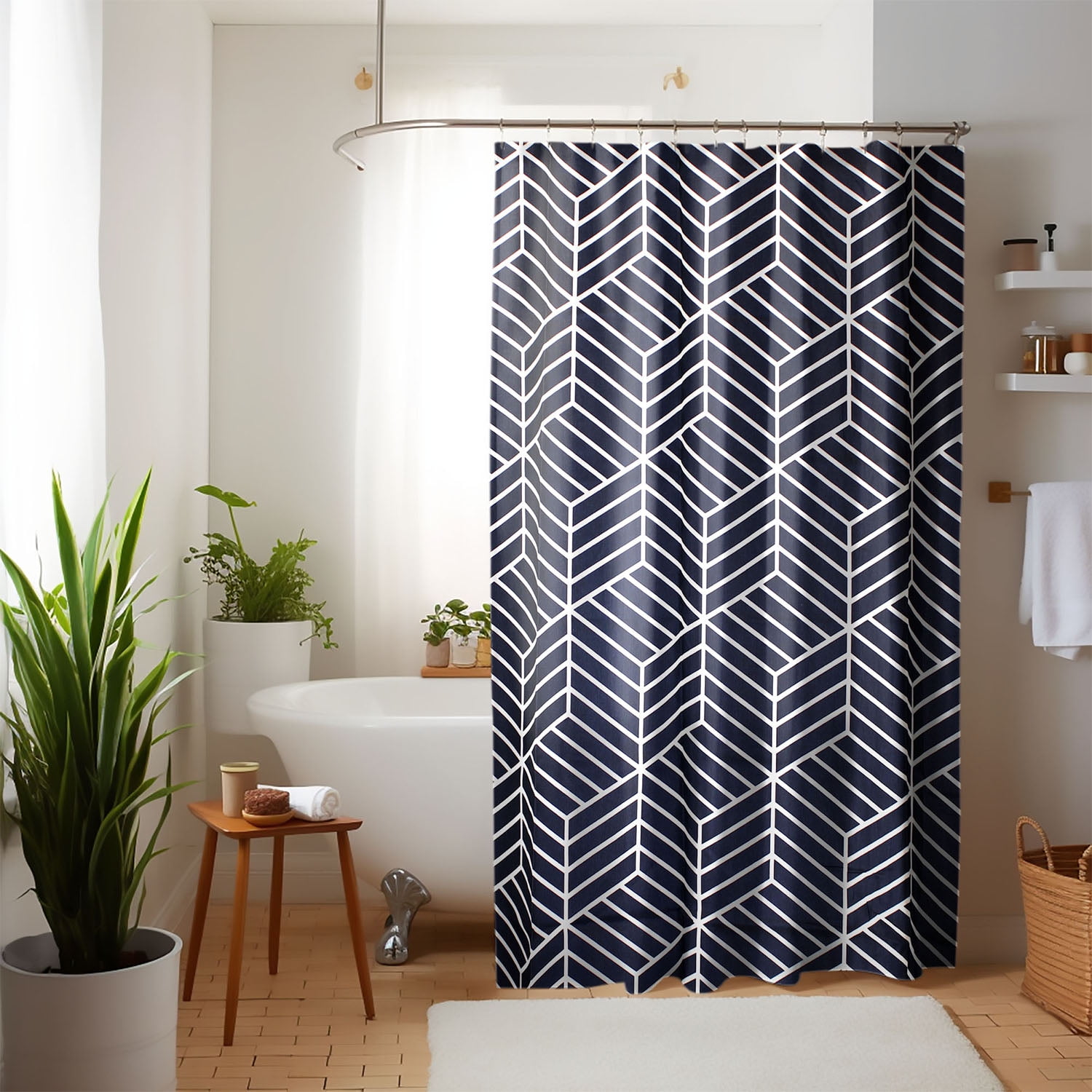 Cortina Para Baño Nautica Poliéster 180x180cm Diseño Azul