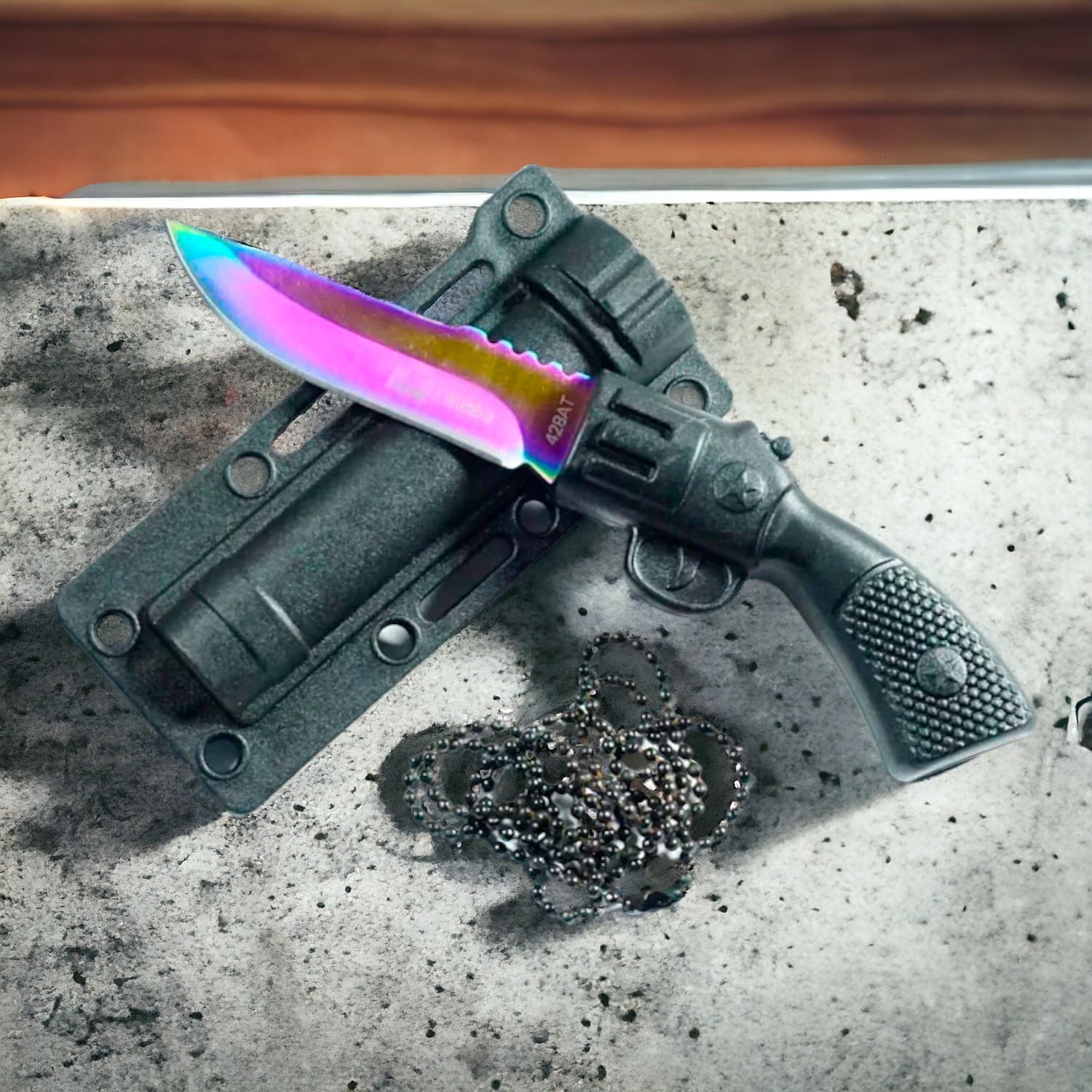 Invencible.Cl - Mini Cuchillo Pistol Tornasol Con Cadena Ak98 Navaja Cortapluma Chaira - Charrasca - Cortaplumas - Cuchilla - Cuchillo - Daga - Faca - Hoja - Machete Cortapluma