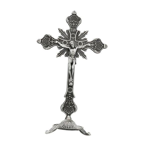 Crucifijo De Pie De 10 Pulgadas, Cruz De Mesa De Metal Para Mesa, Capilla, Decoración Del Hogar, Peltre Antiguo
