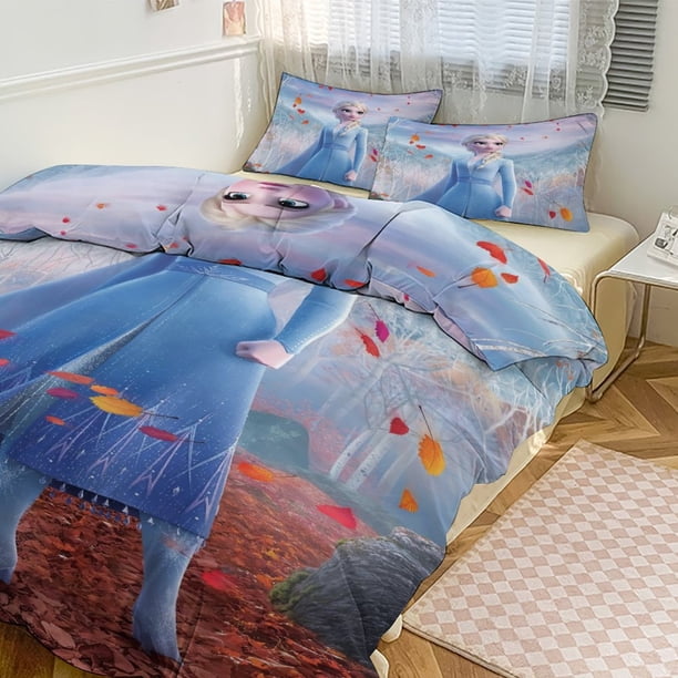 Cartoon Frozen 3-Piece Bed Set Warm And Comfortable Kawaii Bedding Set Cute Soft Microfiber Bedclothes for Boys Girls Kids Bed Sheets
