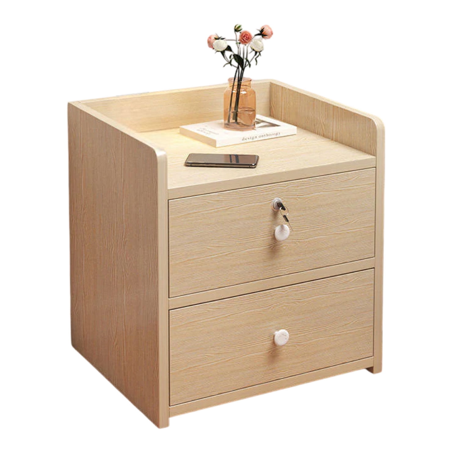 Mundo Online - Velador Cajonera 2 Niveles Con Cajones Con Llaves 41x26x33cm