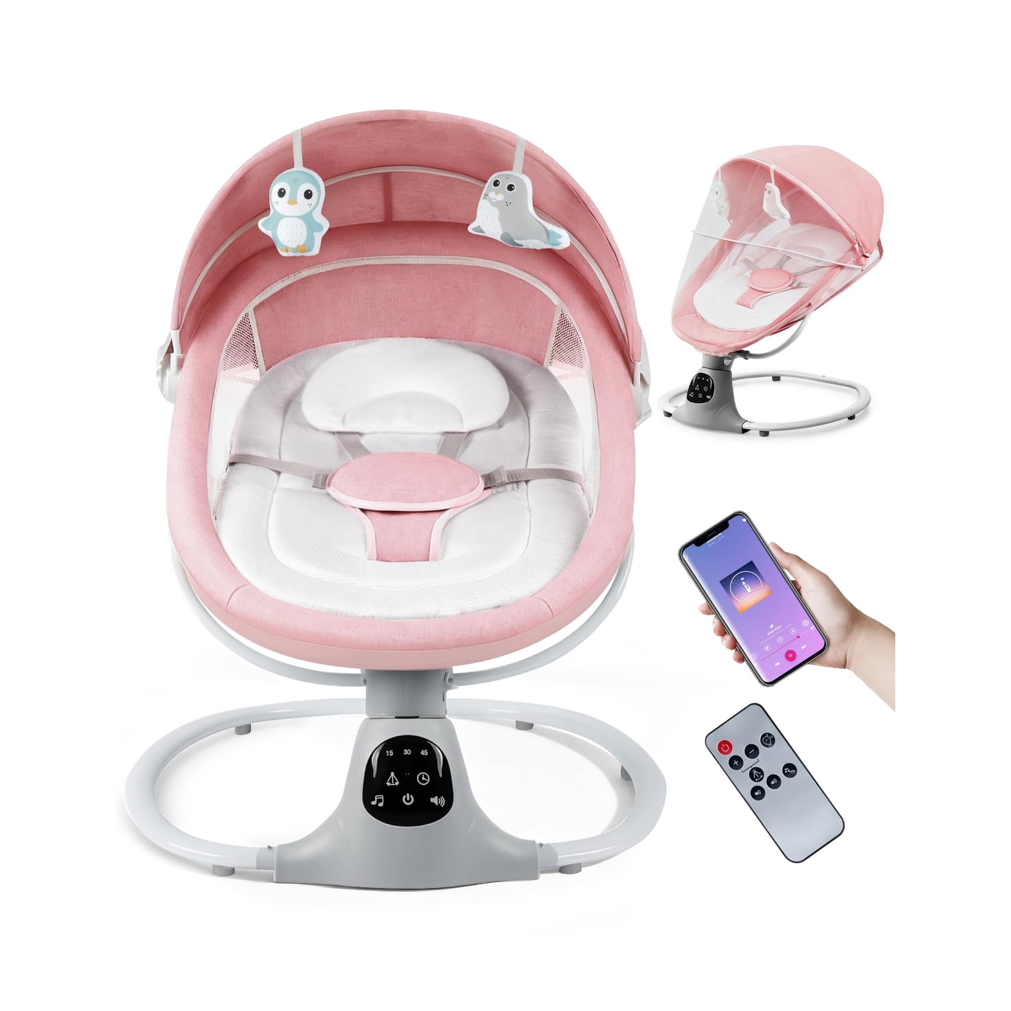 Columpio Eléctrico Mellobubbz Para Bebés Y Niños Pequeños, Color Rosa