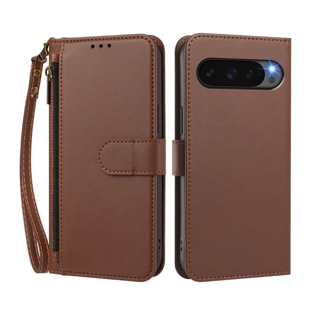 Funda Tipo Billetera para Google Pixel 10 Pro XL 5G con Soporte y Bolsillo con Cierre Marrón
