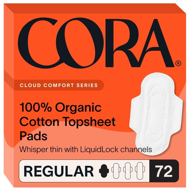 Almohadillas sanitarias Cora, ultrafinas, 100% algodón orgánico (72 unidades)