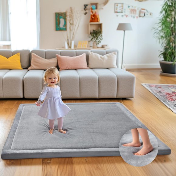 Tapete de Juego para Bebé Mallify Ultra Suave de Terciopelo Gris de 3.3 cm de Grosor