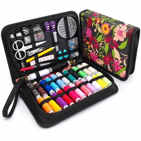 Kit de costura VelloStar floral de viaje, más de 100 piezas