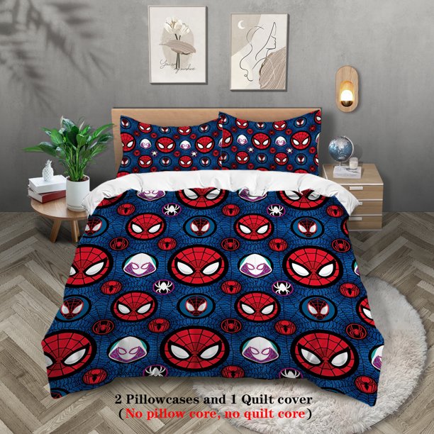 Bed Sheets-piece down duvet cover cartoon face print ( duvet cover pillowcases, no core) red spider web bedding set 3-Piece