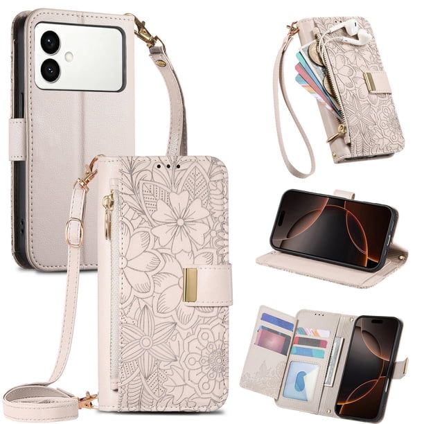 Funda tipo cartera de piel sintética FOXDOCK para Samsung Galaxy S26 Edge – Resistente a golpes y a las interferencias RFID – Correa de mano larga Blanco