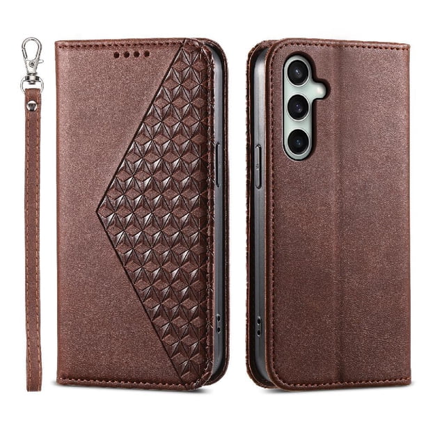 Funda Flip FOXDOCK para Samsung Galaxy S25 FE , Estilo Billetera con Diseño Rombo, Correa de Mano y Soporte, Uso Diario