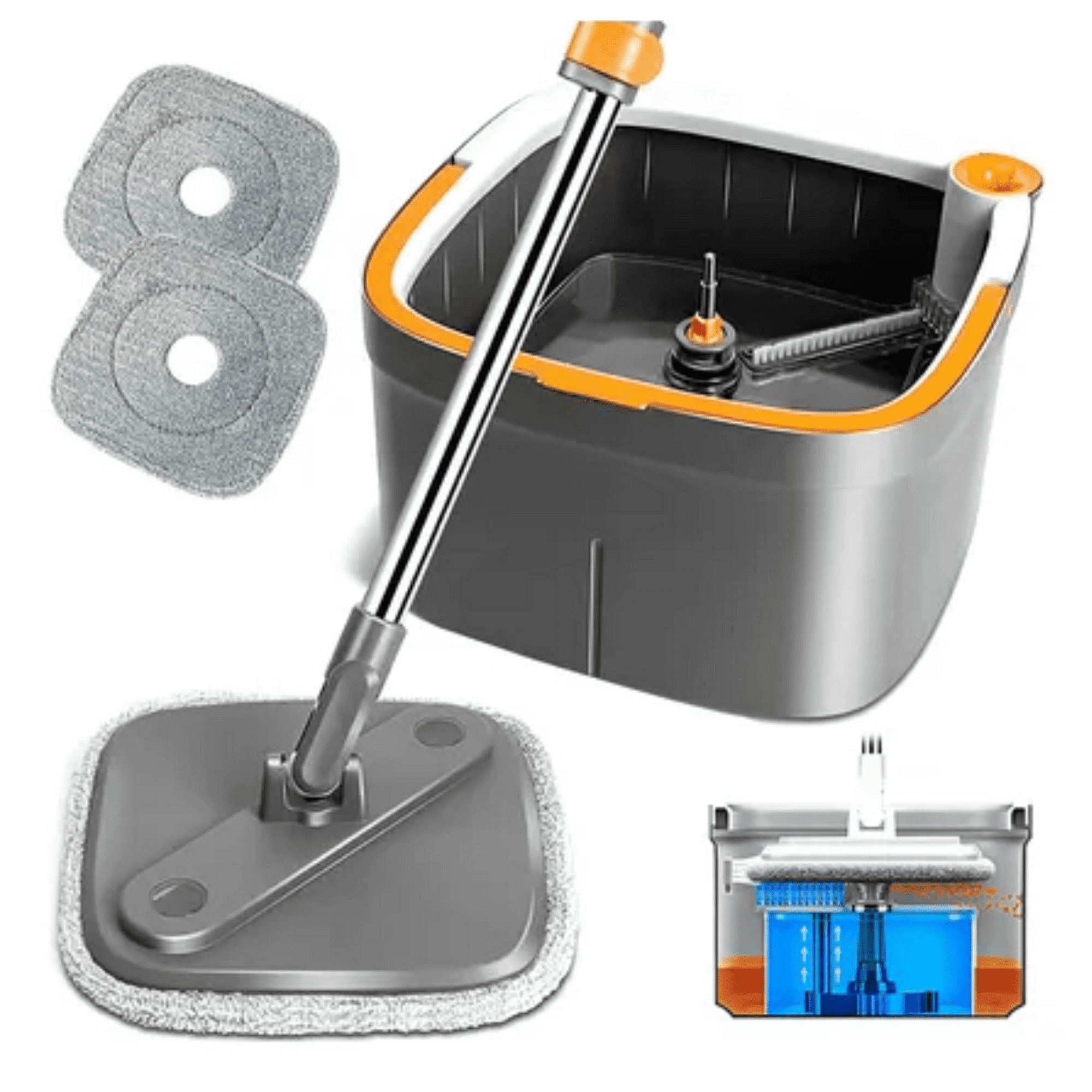 Trapeador Giratorio 360°+180 Bomidi Balde Escurridor 2 Mopas