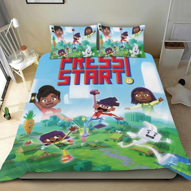 ¡Presiona Start! Conjunto de sábanas temático, trío de piezas, cómodo y amigable con la piel, diseño único, regalo de decoración para el hogar para familiares, amigos y fans, 90 cm * 190 cm