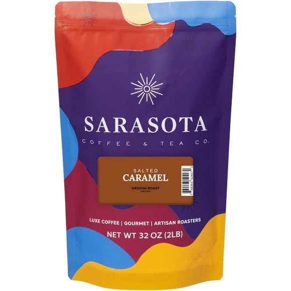 Café molido sabor caramelo de 2 lb | Café con sabor a caramelo, tueste medio | Molido a granel, dulce y suave | Calidad especial | 32 oz