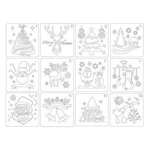 Magideal - 12 Plantillas De Pintura De Plantillas De Navidad, Plantilla De Dibujo Reutilizable Para Arte, Bricolaje, Dibujo, Rebanada, Tarjeta De Regalo, Ventana