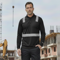 T-World - Polera Polo Manga Larga Reflectante Híbrida Cuello Piqué Negro