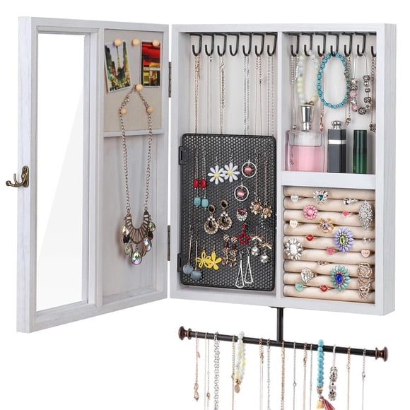 Organizador de joyería Keebofly de pared, blanco, 40 × 33 × 6 cm