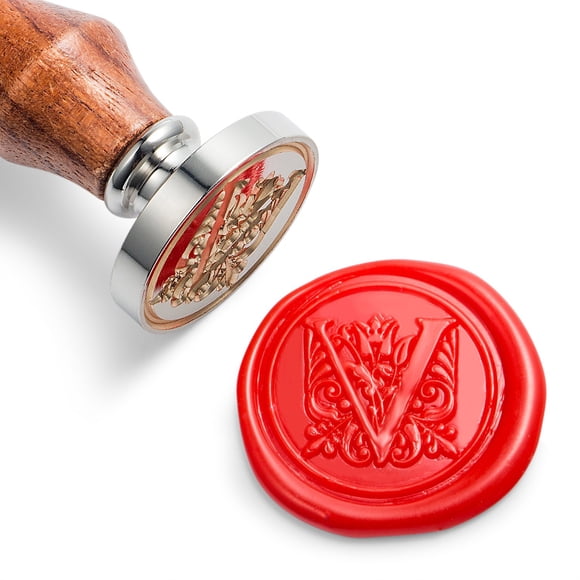 Sello de cera MCEAL 30 mm con letra V en latón plateado