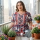 thumbnail image 2 of Agnes Orinda Blusas Boho de Verano con Peplum Floral, Mangas Cortas de Linterna y Cuello en V para Mujer Talla Grande 3X Rojo, 2 of 8