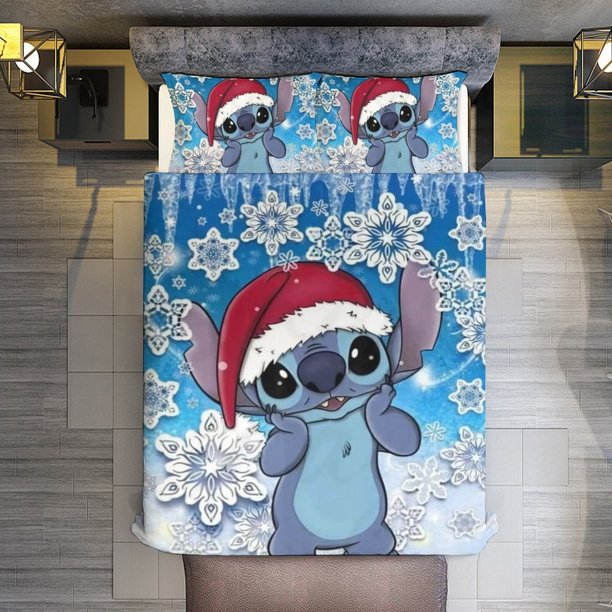 Merry Christmas Stitch 3 Pieces Duvet Cover Set Full Size Super Soft Fade Resistant Microfiber