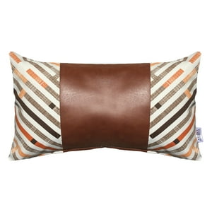 Elizabeth Peper - Funda Cojin Decorativo Ecocuero Naranjo Y Beige 50X30