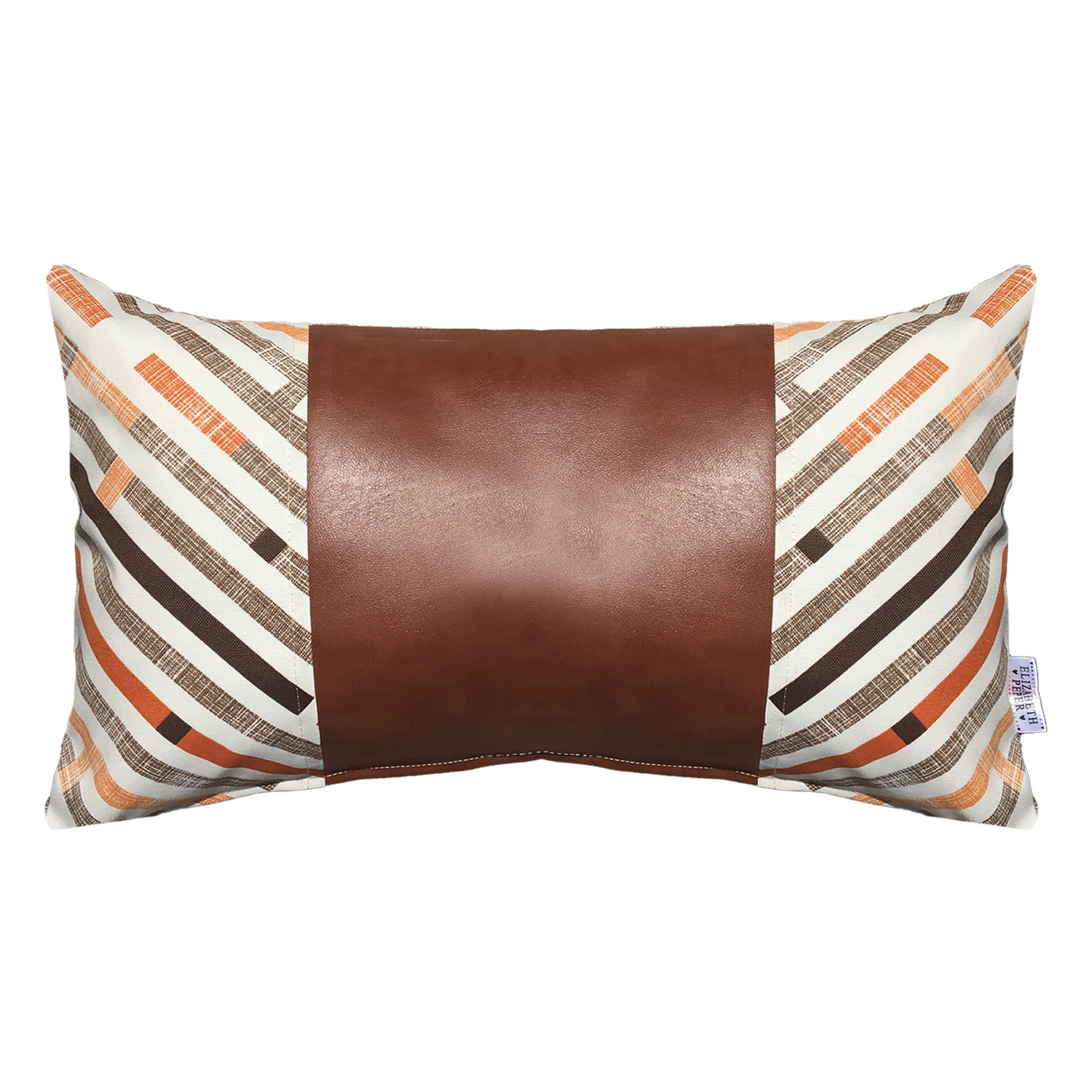 Elizabeth Peper - Funda Cojin Decorativo Ecocuero Naranjo Y Beige 50x30