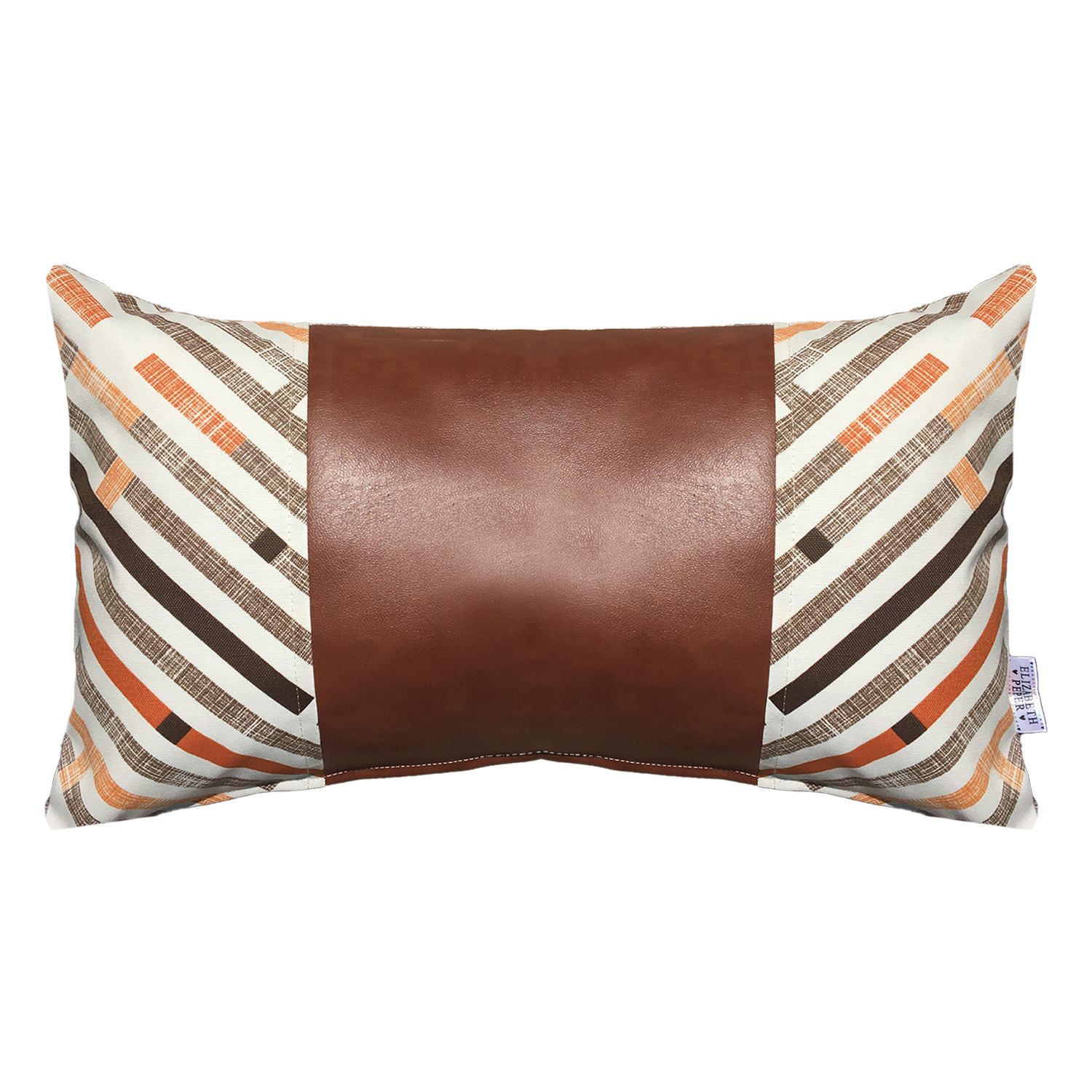 Elizabeth Peper - Funda Cojin Decorativo Ecocuero Naranjo Y Beige 50X30