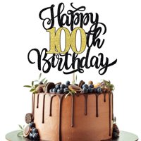 Decoración Para Tartas Leetaivie Happy 100Th Birthday Con Purpurina Negra Y Dorada