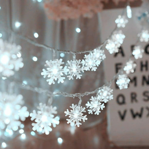 Luces navideñas, guirnalda de luces con forma de copo de nieve de 5 m, 40 luces LED, funciona con pilas, impermeable, para Navidad, jardín, patio, dormitorio, fiesta, decoración, iluminación interior