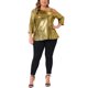 thumbnail image 2 of Agnes Orinda Disfraces de Halloween para Mujeres Tallas Grandes Escuela Universidad Tops Metálicos Brillo Destello Un Hombro Manga 3/4 Camiseta Blusa Brillante Fiesta 4X Oro, 2 of 6