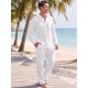 thumbnail image 4 of INSPIRE CHIC Conjunto de 2 Piezas de Lino Camisa de Manga Larga Pantalones con Cordón M Blanco, 4 of 5