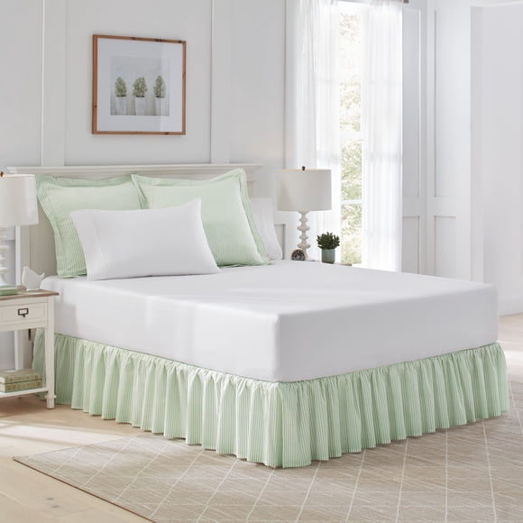 Falda Para Cama Individual Home De Algodón Verde Con Volantes