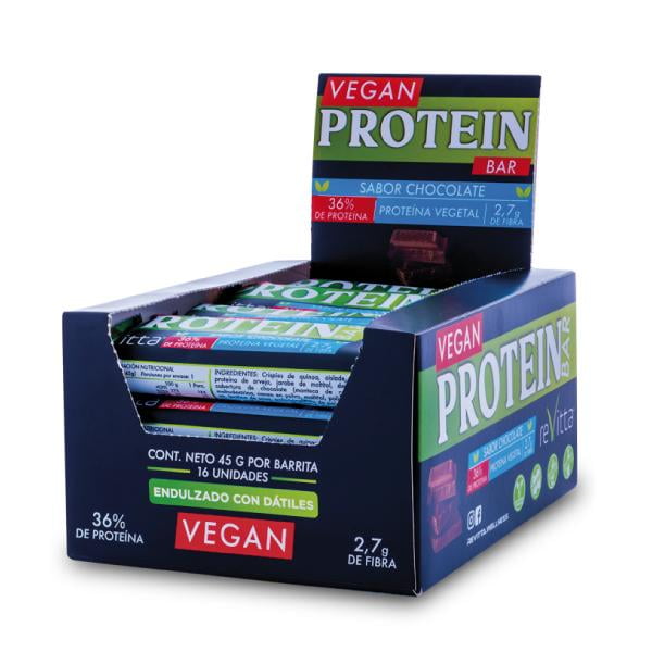 Revitta Wellness - 16 Barritas Proteína Vegetal/veganas Vegan Protein Bar Chocolate 45 Grs.