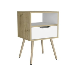Fmfurniture - Velador 1 Cajon 40X63X35 Cm Fm-015C - Café Claro / Blanco