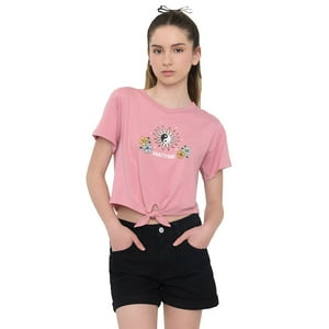 Polera Niña Teen Manga Corta Fun Nudo Rosado Corona