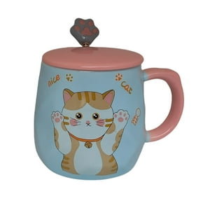 El Edén - Mug, Taza Cerámica Diseño Gatitos Kawaii, Con Tapa, 430 Ml