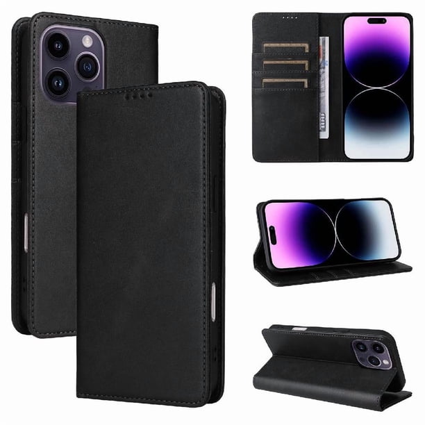 Funda Cartera para iPhone 14 Pro Max con Ranuras Tarjetas y Soporte - Protección Completa Negro