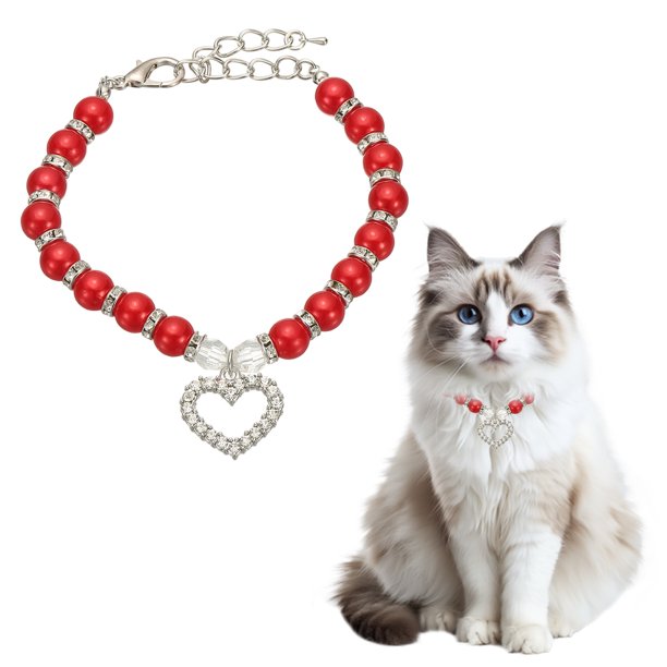 Collar de Perlas para Gatos Uxcell, Collar de Perlas para Perros de 11 Pulgadas con Piedra de Imitación en Forma de Corazón (Rojo, S) para Cachorros/Perros Gatos