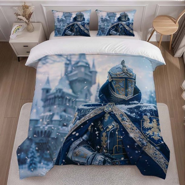 Blue Golden Armor Themed Bedding Set Soft and Comfortable for All Seasons