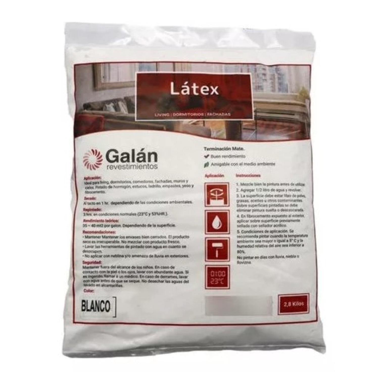 Pintura En Bolsa Latex 2.8 Kilos Blanca Galan