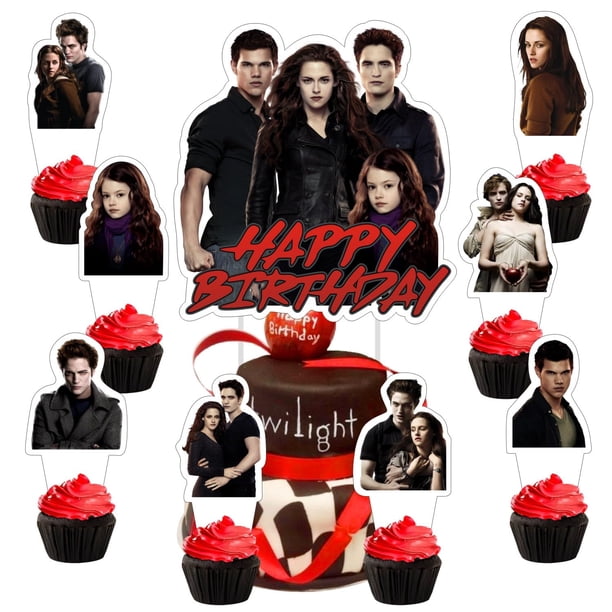 25 piezas de decoraciones para pastel de La Saga del Crepúsculo con 1 topper para pastel y 24 toppers para cupcakes para fiesta de cumpleaños de La Saga del Crepúsculo